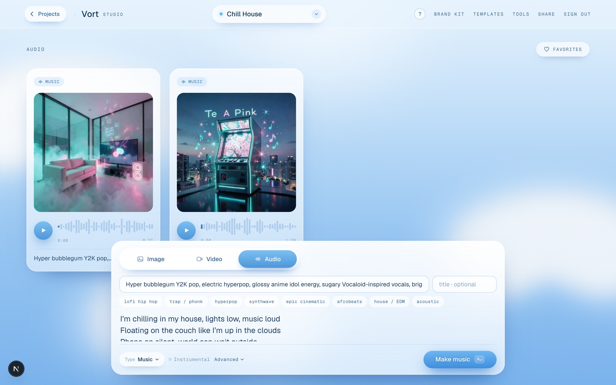 The audio section with the genre and lyrics filled in