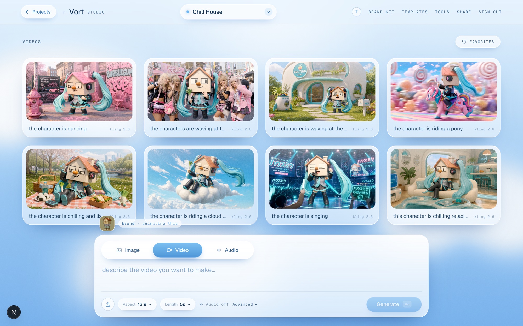 The video section with the animated Kling 2.6 clips
